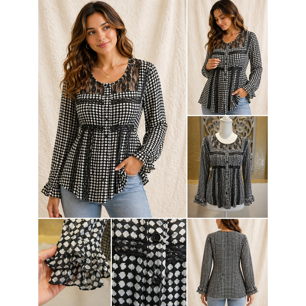NY Collection Size XL NWT Boho Lace Peplum Monochromatic Blouse Cottagecore